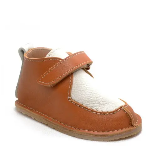 Pantofi din piele naturala pentru copii, talpa cauciuc, scai, Bubu, camel- RO-110-crem-maro-23-By Pebebe