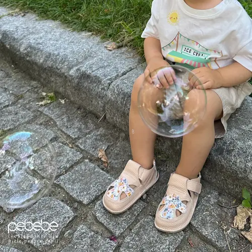 Sandale barefoot, primii pasi, piele naturala, talpa flexibila, roz, flori, APHRODITA- Ari-100-6-17-Ariana Baby Shoes