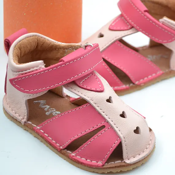 Sandale din piele naturala pentru copii cu talpa flexibila, fuchsia roz- RO-100-13-24-By Pebebe-